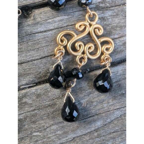 Vintage Gold Vermeil Black Chandelier Earrings, Romantic Gift - Picture 8 of 9